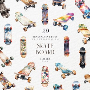 Watercolor Skateboard Clipart, Skateboards Clipart, Skateboarding Clipart, Skater Boy, Skater Girl, Transparent PNG Graphics, Commercial Use