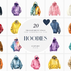 Watercolor Colorful Hoodies Clipart, Hoodie, Knit Hooded Sweatshirt, Sweater with Hood, Handmade Sweater, Transparent PNG, Commercial Use