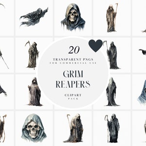 Aquarelle faucheuse clipart, clipart faucheuse, ange de la mort clipart, déguisement d'halloween, graphiques PNG transparents, usage Commercial