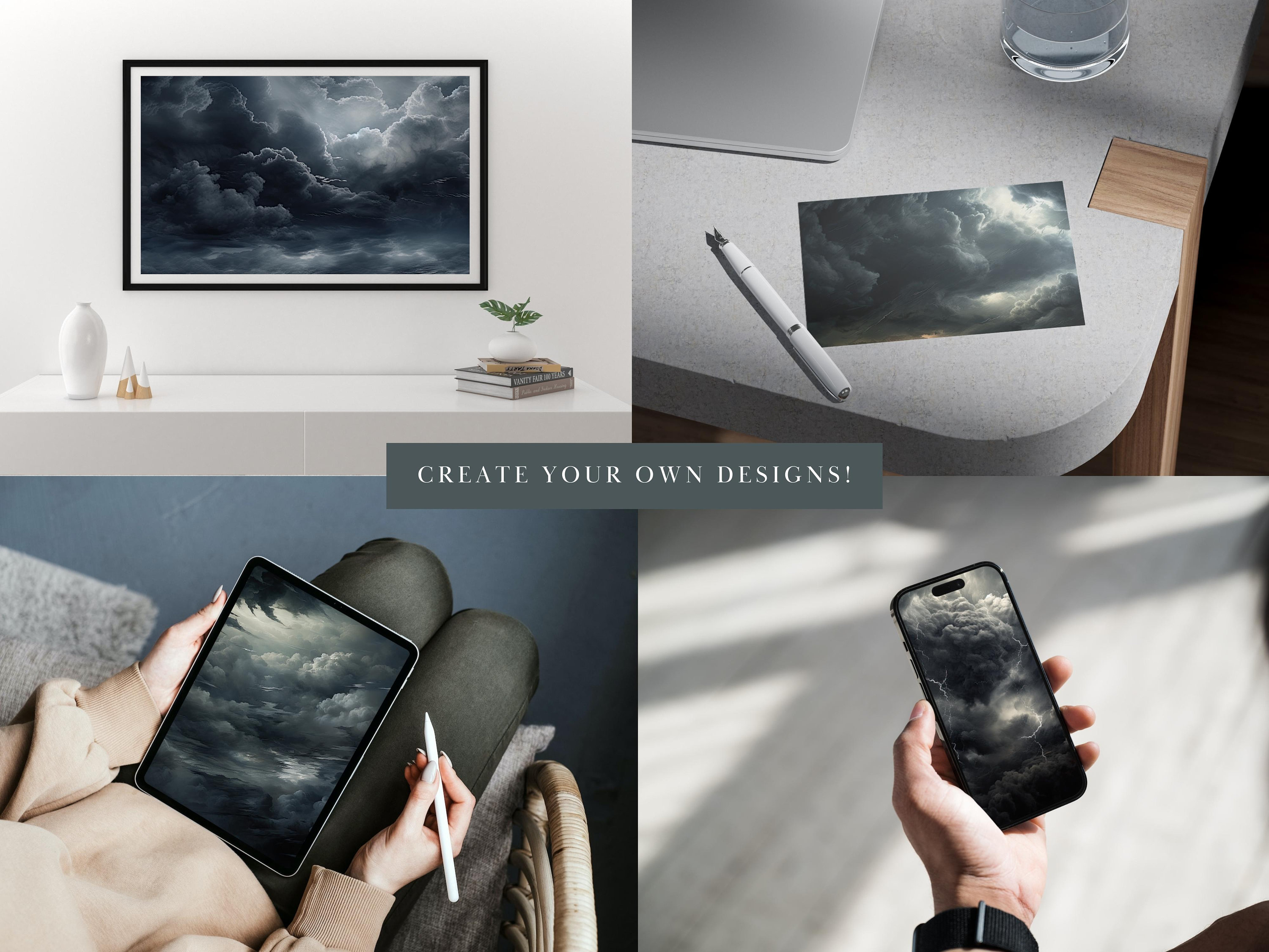 Stormy Clouds Digital Papers, Gray Storm Clouds Digital Patterns ...