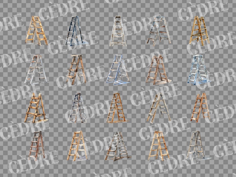Watercolor Ladder Clipart, Construction Wooden Ladder Clipart, Metal ...