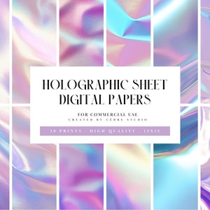 Holographic Digital Papers, Metallic Holographic Digital Patterns, Iridescent Holograph Digital Wallpapers, Holographic Background Graphics