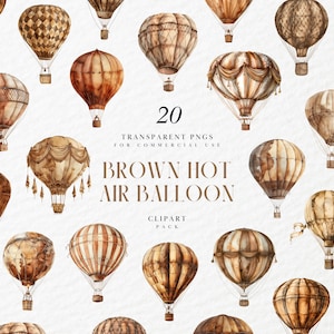 Clipart de balão de ar quente marrom aquarela, clipart de balões de ar quente marrom, flutuante, dirigível, aeronave, PNG transparente, uso comercial
