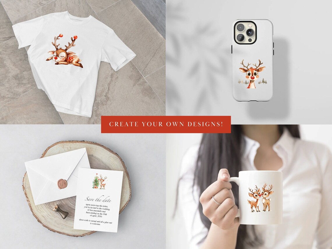 Watercolor Cute Rudolph the Red Nosed Reindeer Clipart, Kids ...