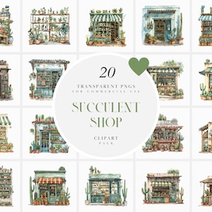Clipart de tienda de suculentas en acuarela, clipart de tienda de suculentas, planta de interior del desierto, cactus, gráficos PNG transparentes, uso comercial