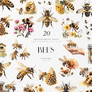 Aquarel realistische bij clipart, vliegende gele bijen, bijenkorf, honingbij, hommel, lente, bloemen, honing, transparante png, commercieel gebruik
