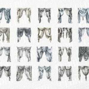 Watercolor Gray Drapes Clipart, Window Drape Clipart, Card Making ...
