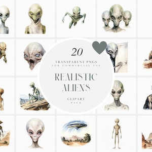 Aquarelle réaliste Alien Clipart, Clipart Alien réaliste, Clipart paranormal OVNI, espace, galaxie, graphiques PNG Transparents, usage Commercial