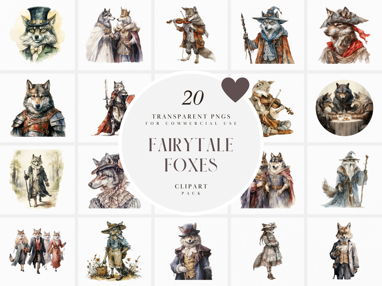 Vector Fox Medieval Watercolor Fairytale Fox Clipart, Fantasy Foxes Clipart, Magical ...