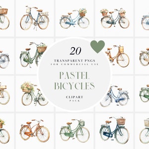 Aquarell Pastell Fahrräder Clipart, süße Fahrräder Clipart,holländische Fahrrad Clipart, Girly Fahrräder, sofortiger Download PNG-Format für kommerzielle Nutzung