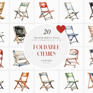 Clipart sedia pieghevole acquerello, clipart sedia da spiaggia, lettino lato mare, grafica PNG trasparente, uso commerciale