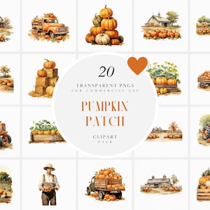 Aquarell Kürbis Patch Clipart, Kürbis Bauernhof Clipart, Herbst Orange Kürbisse Bauer Herbstsaison Clipart, PNG-Format für kommerzielle Nutzung
