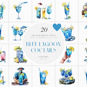 Clipart Cocktail Blue Lagoon Acquerello, Clipart Blue Lagoon, Bevanda Tropicale, Clipart Menu Bar Matrimonio, PNG Trasparente, Uso Commerciale