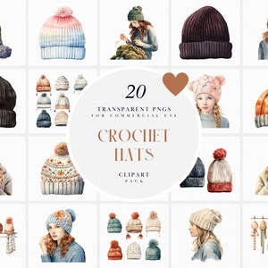 Clipart di cappello all'uncinetto dell'acquerello, clipart di cappelli all'uncinetto, clipart di cappello accogliente, clipart di berretto fatto a mano, grafica PNG trasparente, uso commerciale