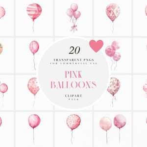 Aquarell rosa Ballon Clipart, rosa Ballons Clipart, Geburtstagsfeier, Kartenherstellung, Einladung, transparente PNG-Grafik, kommerzielle Nutzung