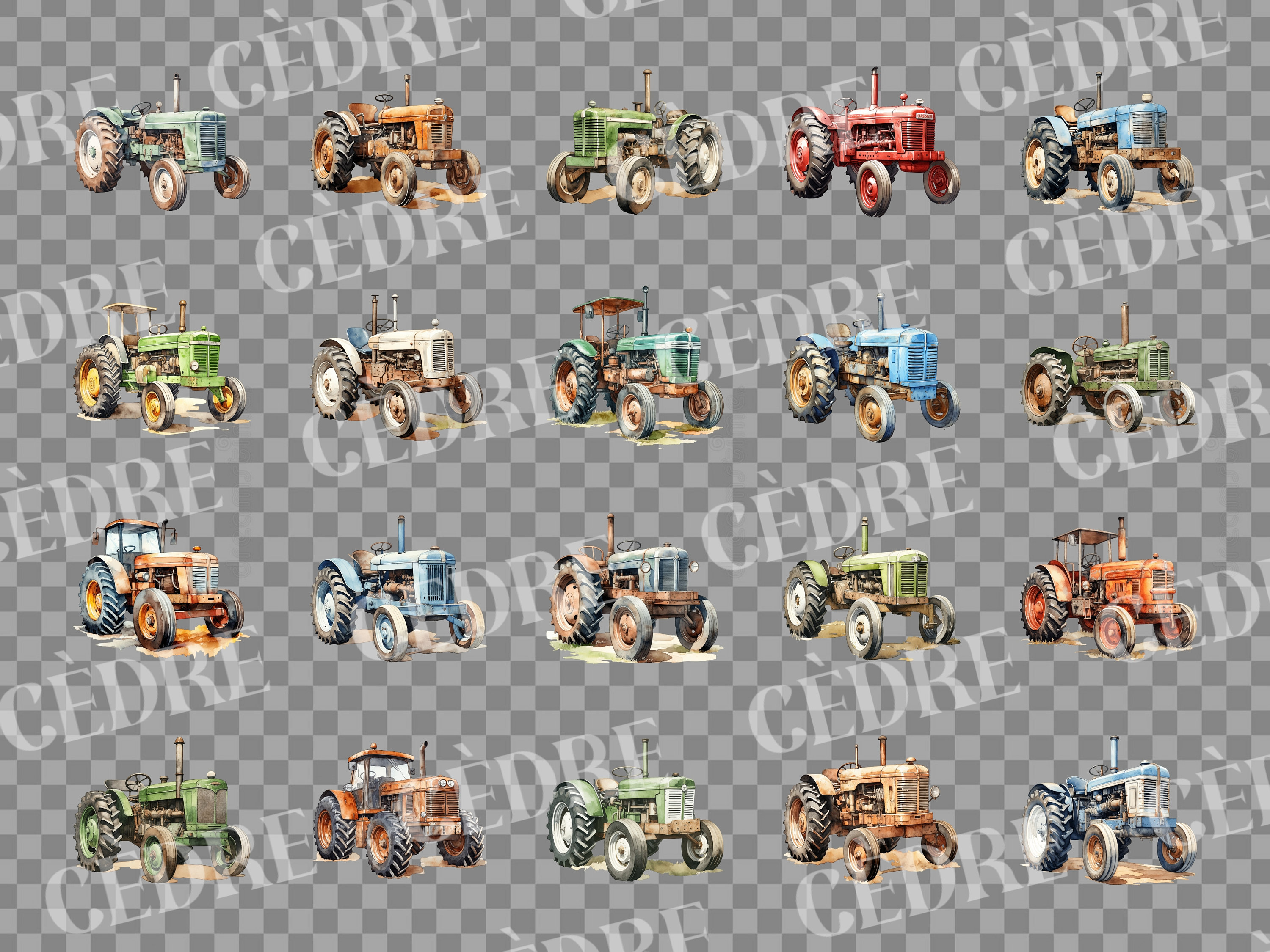 Watercolor Tractor Clipart, Tractors Clipart, Realistic Farm Tractor ...