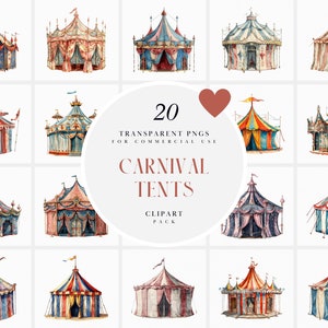 Aquarel carnaval tent clipart, seizoensgebonden carnaval tenten clipart, reizende circustent clipart, transparante PNG-graphics, commercieel gebruik