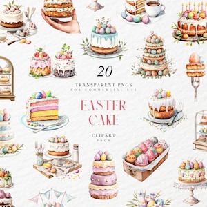 Clipart de gâteau de Pâques aquarelle, Clipart gâteaux de Pâques, Clipart de tranche de gâteau de Pâques, Clipart de gâteau de vacances Pastel, PNG Transparent pour usage Commercial