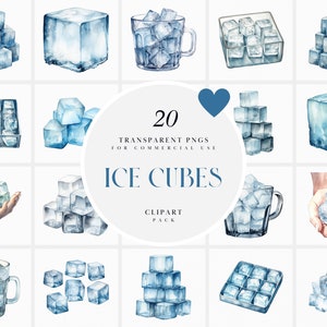 Clipart di cubetti di ghiaccio dell'acquerello, clipart di cubetti di ghiaccio congelati nel congelatore, cocktail, bevande fredde, bevande ghiacciate, grafica PNG trasparente, uso commerciale