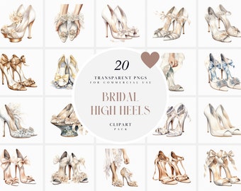 Watercolor Bridal High Heels Clipart, Pastel Bridal Heels Clipart, Bride Wedding Heel Shoes Clipart, Transparent PNG Graphic, Commercial Use