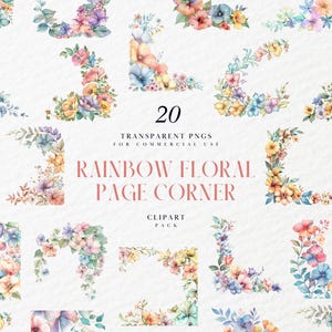 May include: Twenty watercolor floral corner designs in a rainbow of colors.  These digital clipart images are perfect for adding a touch of whimsy to your projects.