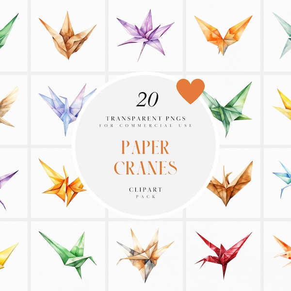 Watercolor Paper Crane Clipart, Japanese Paper Cranes Clipart, Kids Crafts Clipart, Origami Clipart, Transparent PNG Graphic, Commercial Use