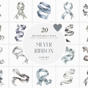 Aquarell Silber Band Clipart, Silber Bänder Clipart, Dekorative Elemente, Kartenherstellung, Girlande, Transparente PNG Grafik, kommerzielle Nutzung