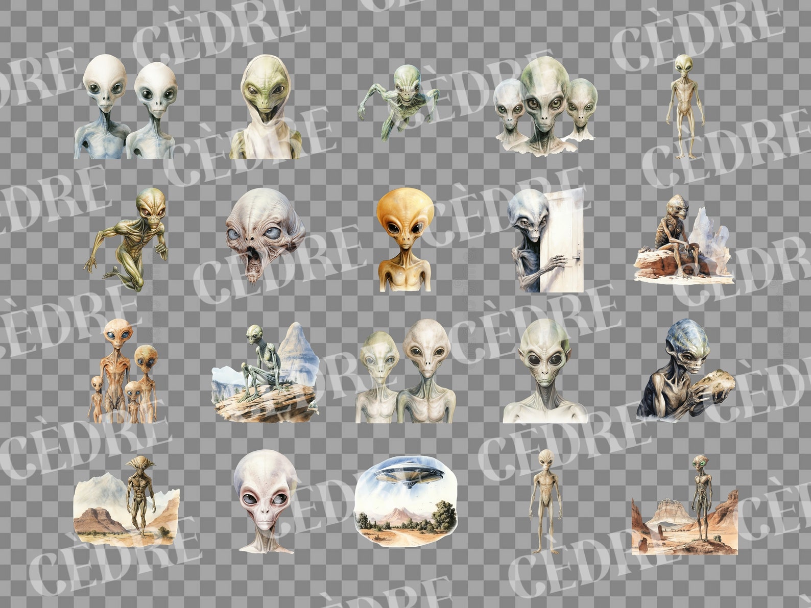 Watercolor Realistic Alien Clipart, Realistic Alien Clipart, UFO ...