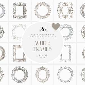Clipart cadres blancs aquarelle, bordure d'angle ornementale Antique, superposition vintage, carré, arrondi, ovale, PNG Transparent, usage Commercial