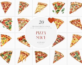 May include: A set of 20 watercolor illustrations of pizza slices. The slices are various toppings, including pepperoni, cheese, and vegetables. The illustrations are in a realistic style and are perfect for use in digital or print projects.