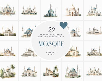 Watercolor Mosque Clipart, Masjid Clipart, Islamic Wedding Venue Clipart, Muslim Building, Islam, Prayer, Transparent PNG, Commerical Use