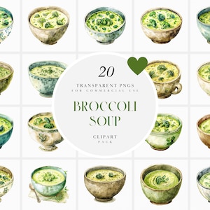 Aquarelle des cliparts de soupe crémeuse de brocoli, des cliparts de soupe crémeuse de légumes, des cliparts de nourriture réconfortante, bol de, graphiques PNG transparents, usage Commercial