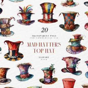 Aquarel Mad Hatters cilinderhoed clipart, kostuumelementen, Halloween, eigenzinnige Alice in Wonderland, transparante png-afbeeldingen, commercieel gebruik