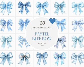 Watercolor Pastel Blue Bow Clipart, Light Blue  Bows, Soft Blue Ribbon Bow, Invite Card Making, Paper Craft, Transparent PNG, Commercial Use