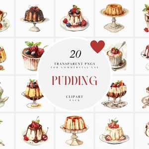 Aquarell Pudding Clipart, Urlaub Weihnachten, Süßes Dessert, Schokolade, Vanille, Karamell, Obst, Transparente PNG Grafiken, kommerzielle Nutzung