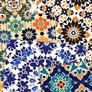 Moroccan Tiles Digital Papers, Islamic Arabesque Tile Digital Patterns ...