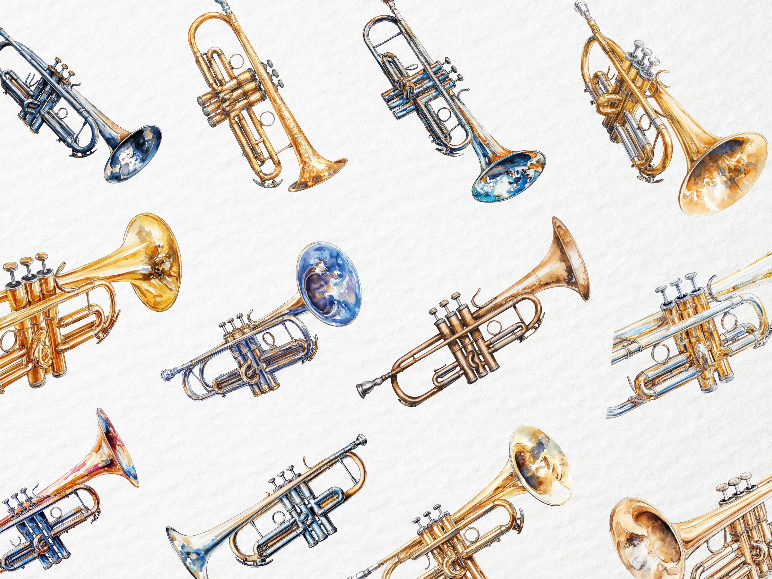 Watercolor Trumpet Clipart, Brass Wind Instruments, Jazz Ensemble ...