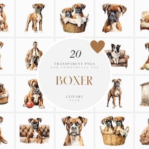 Aquarelle Boxer chien Clipart, Clipart Boxer, chiots chien Clipart, clipart Mastiff maison chien, graphiques PNG transparents, usage Commercial