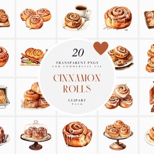Clipart de rolo de canela em aquarela, clipart de rolos de canela, clipart de doces dinamarqueses, clipart de pastelaria de canela, PNG transparente, uso comercial