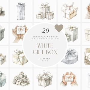 Imágenes prediseñadas de caja de regalo blanca de acuarela, imágenes prediseñadas de regalo blanco, regalo envuelto, embalaje de regalo, cumpleaños, Navidad, PNG transparente, uso comercial