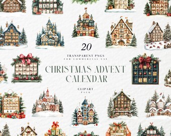 Watercolor Christmas Advent Calendar Clipart, Cookie Numbers, Holiday Countdown Art, December Decor, Transparent PNG Graphic, Commercial Use