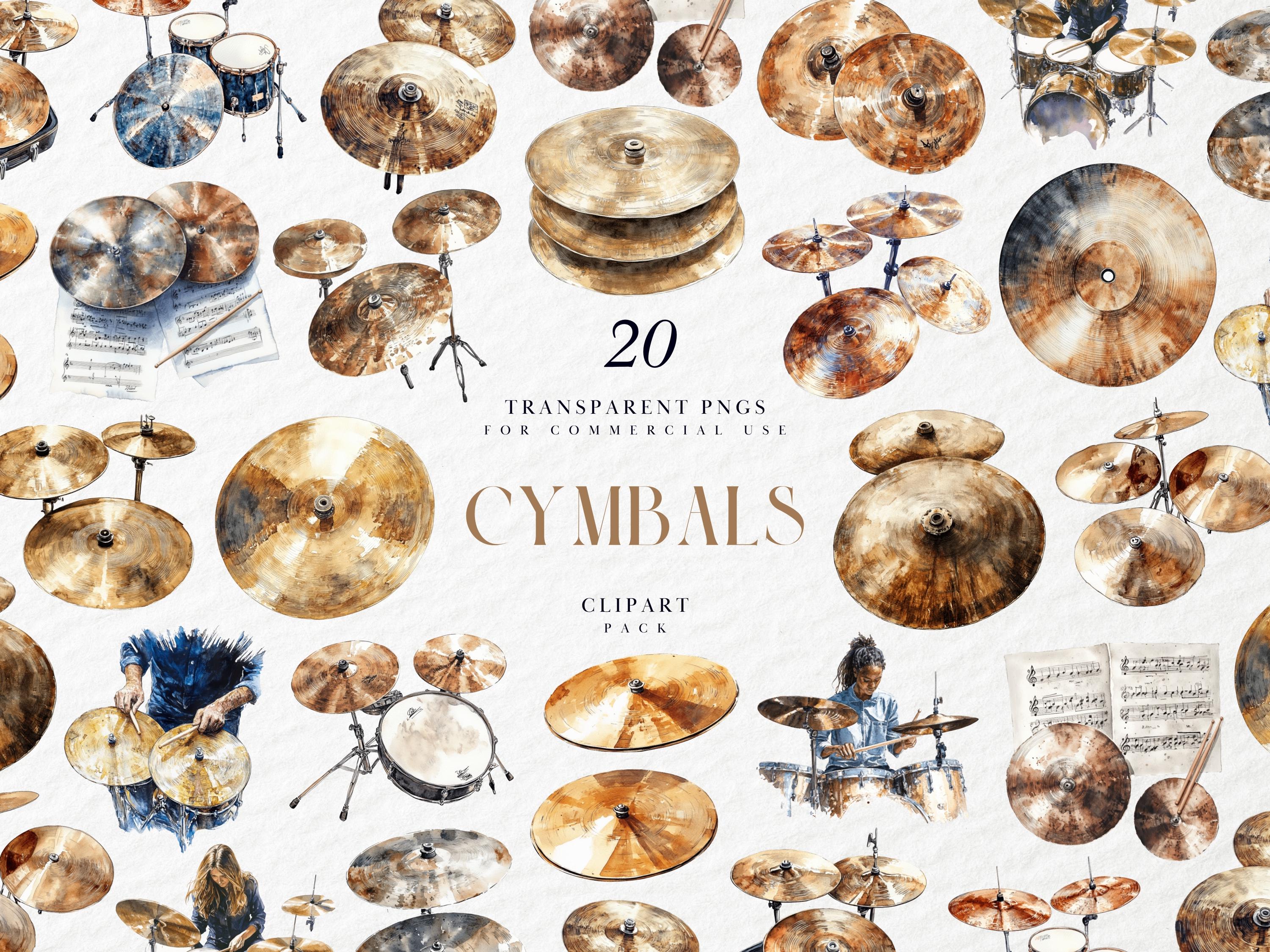 Watercolor Cymbals Clipart, Shimmering Percussion Art, Band Stage ...