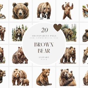 Aquarelle ours brun clipart, clipart ours brun forêt, animaux de la forêt réalistes, faune, graphiques PNG transparents, usage Commercial