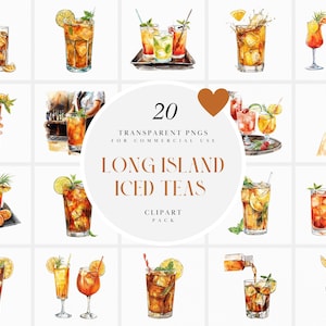 Akwarela Long Island Iced Tea Clipart, Koktajl Napój, Szklanka, Menu Baru, Słodki Letni Napój, Przezroczysta Grafika PNG, Wykorzystanie Komercyjne