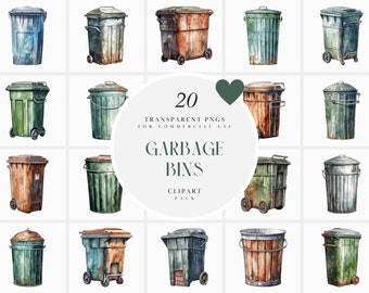 Aquarel vuilnisbak clipart, vuilnisbak, vuilnis, prullenbak, afvalcontainer, zwerfvuil, recycling, teken, transparante png-afbeeldingen, commercieel gebruik