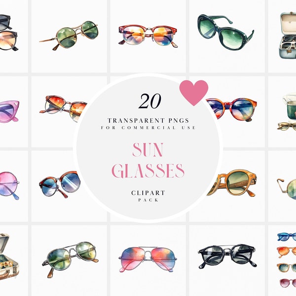 Watercolor Sunglasses Clipart, Shades Clipart, Vintage Sunglasses PNG Clipart, Retro Sunglasses PNG, Instant Download PNG for Commercial Use