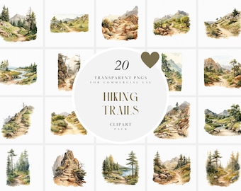 Aquarel wandelpad clipart, bergwandeling staart clipart, heuvel ruige trail clipart, natuur, transparante png-afbeeldingen, commercieel gebruik