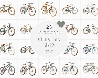 Watercolor Heavy Duty Bicycles Clipart, Mountain Bikes Clipart, BMX Bike Clipart, Hybrid Bicycles, Transparent PNG files for Commercial Use