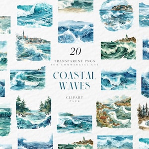 Clipart aquarelle de vagues côtières, vague d'eau, maritime, nautique, bord de mer, océan Atlantique, lac, graphiques PNG transparents, usage Commercial