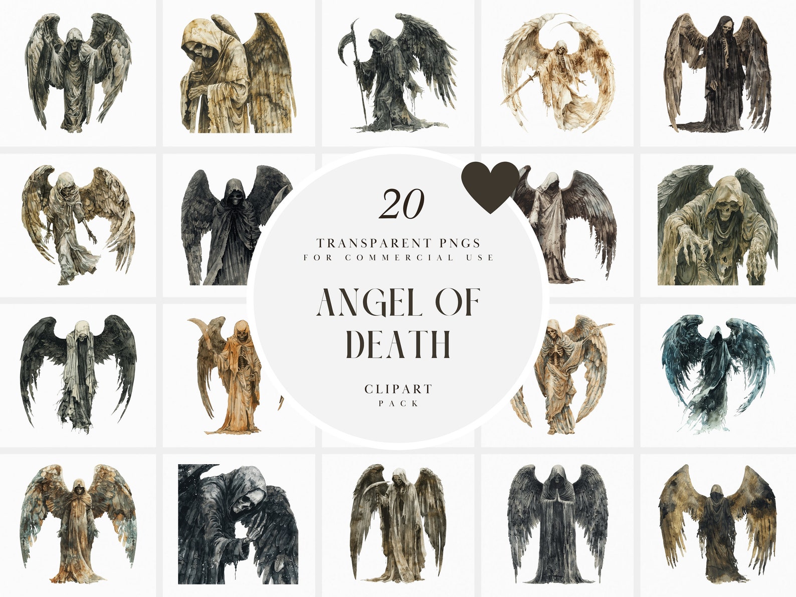 Snatcher Graphics Watercolor Angel of Death Clipart, Soul Snatcher Clipart, Grim Reaper ...